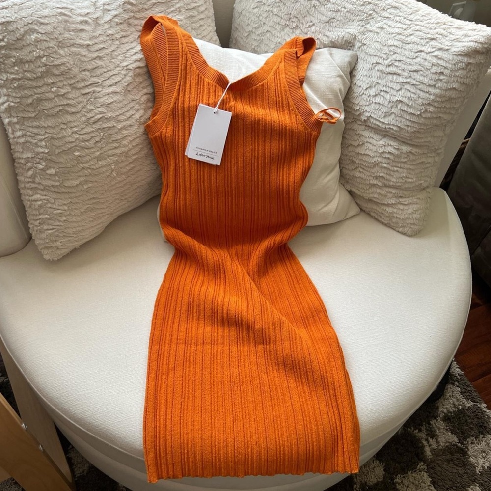 & Other Stories orange mini ribbed dress NWT
